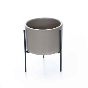 Imagem de Cachepot Cinza Com Suporte Em Metal p 10x8 Cm - D'Rossi