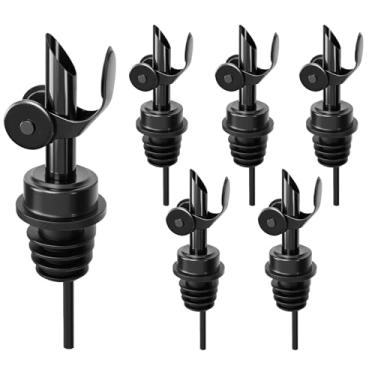 Imagem de MCSDFN 6 peças de bico de despejo automático de licor e óleo, bico dispensador de aço inoxidável 304 para azeite de oliva, álcool, vinho, vinagre, utensílios essenciais para casa e bar, preto