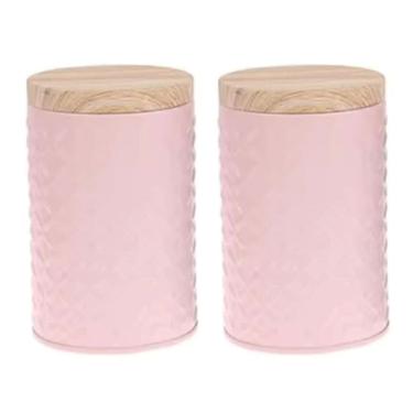 Imagem de Kit 2 Lata Biscoito Organizador Decorativo Metal Rosa
