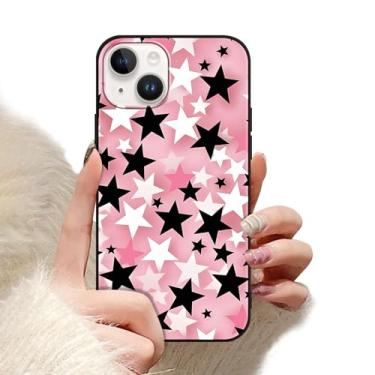 Imagem de Vulfwela Capa de telefone para iPhone 13/iPhone 14 de 6,1 polegadas linda rosa preta com estampa de estrelas, capa de telefone com design de estrela Y2K para idosos, antiarranhões, antiderrapante, à