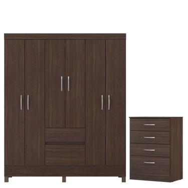 Imagem de Guarda Roupa Casal Flash 2 Com Comôda Astral Café - Demóbile