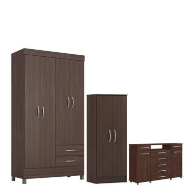 Imagem de Guarda Roupa Solteiro Astro Com Multiuso Viena Com Cômoda London Café - Demóbile