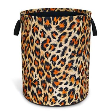 Imagem de Cesto de roupa suja com estampa de leopardo marrom preto engraçado dobrável à prova d'água bolsa sacola de roupas grande balde de armazenamento de roupas organizador de brinquedos para banheiro