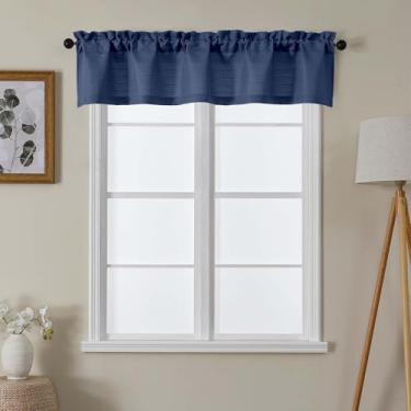 Imagem de Lecloud Saia azul para cortinas de janela de 30 cm de comprimento, cortina de cozinha pequena moderna com filtragem de luz, cortinas curtas de serapilheira para casa de fazenda de estopa com bolso