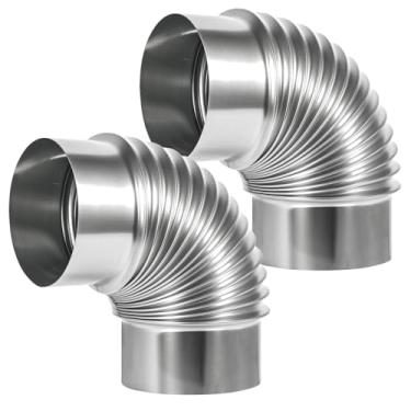 Imagem de TOP-VIGOR Cotovelo de ventilação para secadora de 10 cm e 90 graus, pacote com 2 conectores de cotovelo HVAC ajustável de aço galvanizado para duto de exaustão e tubo de ventilação