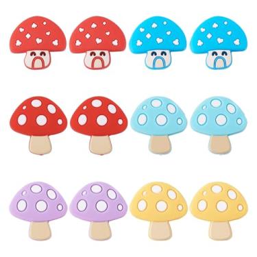 Imagem de 12 peças de contas de silicone de cogumelo em forma de cogumelo contas espaçadoras soltas de borracha para canetas, chaveiros, colares, acessórios de joias, artesanato feito à mão