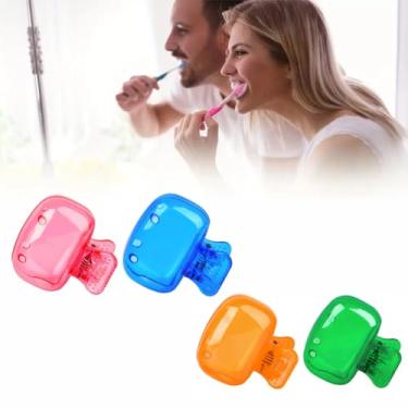 Imagem de Pacote com 4 capas de escova de dentes de viagem, estojo protetor de escova de dentes com orifícios de ventilação, suporte de clipe de armazenamento de escova de dentes portátil para casa e em