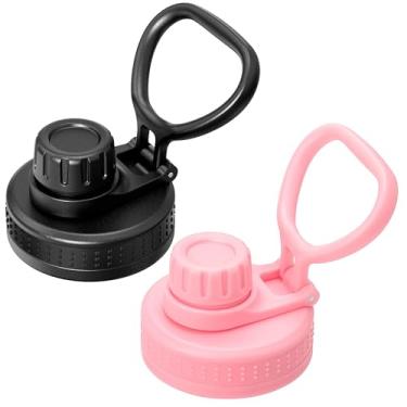 Imagem de Bluwing Tampa de substituição para Hydro Flask 32 boca larga de 1,134 g, pacote com 2 tampas de bico para garrafas de água de boca larga de 340 a 1,8 g, livre de BPA (preto + rosa