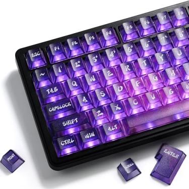 Imagem de XVX Lindas Teclas Transparentes, Teclas de PC 75 por cento, Perfil Cereja Brilho Através de Capas, Estilo Minimalista Conjunto de Teclas Personalizadas para Teclados Mecânicos