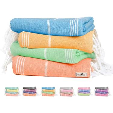 Imagem de Native Fab Pacote com 4 toalhas de praia turcas, grandes 101,6 cm x 180,3 cm, secagem rápida, sem areia, leves, absorventes, multiusos para viagem e piscina - laranja, amarelo mostarda, verde-água