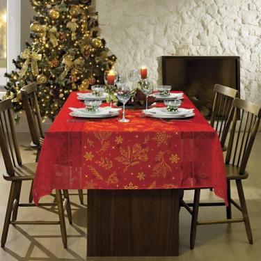 Imagem de Toalha de Mesa Rendada Natal 8 Lugares Com Glitter Vermelha 1,50x2,50m