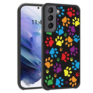 Imagem de BWOOLL Capa para Galaxy S23, PC rígido híbrido e silicone macio de camada dupla à prova de choque para Samsung Galaxy S23 5G 6,1 polegadas (2023), estampa colorida de pata de cachorro