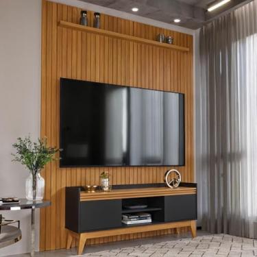 Imagem de Painel Ripado Com Rack Tv 75 Polegadas Asturias 184cm - Preto e Cedro
