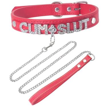 Imagem de Colar gargantilha vermelha para mulheres e homens, colar gótico de couro, joia gótica punk rave para cosplay sexy de Halloween, Medium, Metal não precioso, Sem Pedra Preciosa