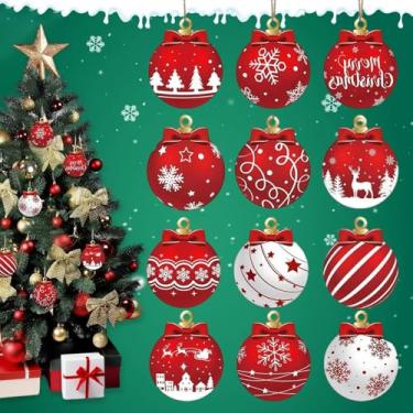 Imagem de 12 peças de enfeites de pendurar para árvore de Natal - decoração de pendurar com design de sino, para pingentes decorativos de casa e jardim, vermelho