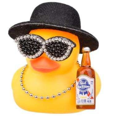 Imagem de MuMyer Ornamento de carro de pato de borracha, acessórios de painel de decoração de carro de pato amarelo engraçado com colar de cartola e adereço exclusivo (6,9 cm)