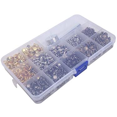 Imagem de RiToEasysports Rebites de Couro Com Tampa Dupla Rebites de Latão à Prova de Ferrugem Com Ferramentas Conjunto de 363 Peças para Artesanato Em Couro Acessórios Feitos à Mão, 4 Cores Prata Antiga Dourada, Adequado para Mochilas Sapatos Chapéus