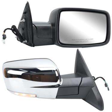 Imagem de Espelho lateral do passageiro direito compatível com Dodge Ram 1500 2500 3500 2013-2018 retrovisores com luz de seta, vidro elétrico dobrável aquecido, cromado, 11 pinos