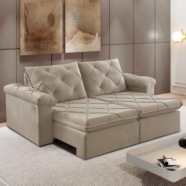 Imagem de Sofá Retrátil E Reclinável Corniso 1,94m Veludo Cor Bege 2137 Usb Com Kit Usb