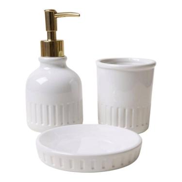 Imagem de Kit Banheiro Lavabo Cerâmica Organização 3 Peças Nirvana