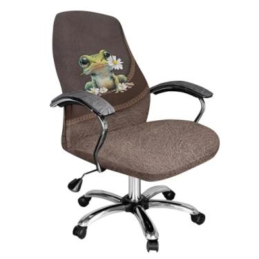 Imagem de Wanyint Capa para cadeira de mesa marrom sapo margarida capa elástica para cadeira de escritório à prova de poeira capa protetora para cadeira de computador com encosto alto fácil de instalar, G