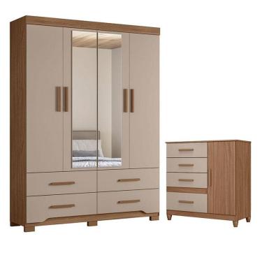 Imagem de Guarda Roupa Solteiro Miami E Cômoda Vênus Com Pés Carvalho Fendi - Moval