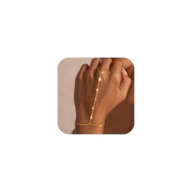 Imagem de Fezodo Pulseiras de corrente de mão de ouro para mulheres, anel delicado banhado a ouro 14K, corrente de mão, moderna, corrente de dedo, corrente de mão, joias presentes para mulheres, 7+2, Latão, Sem