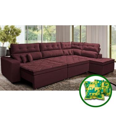 Imagem de Sofá De Canto Retrátil E Reclinável Direito 3,40x2,36m Molas Cama Inbox Espanha Velusoft Vinho