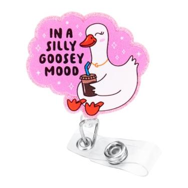 Imagem de Carretel de crachá de enfermeira, porta-crachá de enfermeira com estampa fofa, porta-cartão retrátil de ganso rosa com clipe jacaré, design fofo para enfermeiros, professores, estudantes