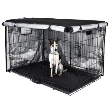 Imagem de Capa de caixa de cachorro Oxford resistente para gaiolas de 91 cm com entrada de porta dupla e ventilação, ajuste universal, capa de privacidade à prova d'água para animais de estimação