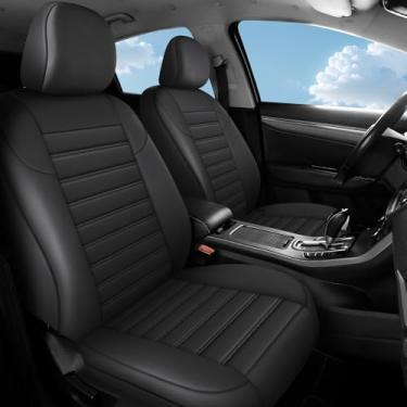 Imagem de crossmiles Capa de assento de carro de couro sintético, conjunto de capa de espuma acolchoada, ajuste universal acolchoado da maioria dos carros à prova d'água e respirável tamanho completo, (listras