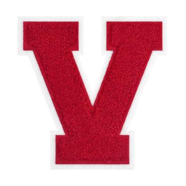 Imagem de 1 peça de patch vermelho de 11,4 cm de ferro em chenille com borda branca – Remendos do alfabeto para roupas, jaquetas, mochilas, chapéus para decoração personalizada, nome personalizado e artesanato