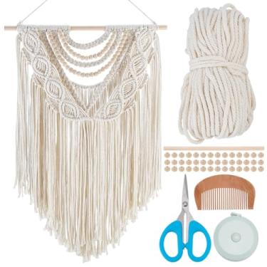 Imagem de FREEBLOSS Boho Macramê Kit de pendurar na parede, tapeçaria de borla, faça você mesmo, kit de macramê de decoração de corda de algodão com instruções para adultos iniciantes, 40 cm de largura