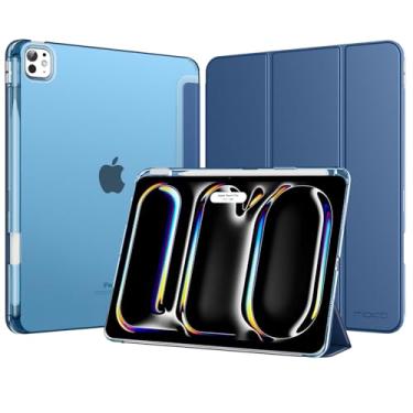 Imagem de MoKo Capa para iPad Pro de 13 polegadas (M5/M4) 2025/2024 com suporte para lápis, capa inteligente fina e leve com três dobras para iPad 13 Pro com capa traseira translúcida de policarbonato rígido