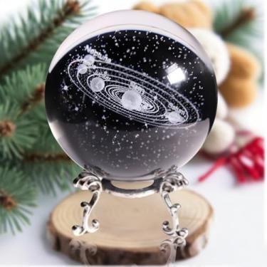 Imagem de Enfeite de bola de cristal do sistema solar, transparente, 3D, gravado, a laser, design de galáxia, exibição decorativa com suporte