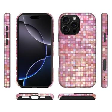 Imagem de ilikediy Capa híbrida para iPhone 16 Pro, 2 camadas, rígida, silicone, padrão de proteção - Mosaico rosa