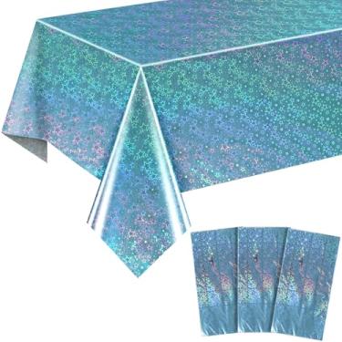 Imagem de 3 peças de toalha de mesa azul 137 cm x 274 cm descartável estrela gradiente pastel toalha de mesa retangular descartável para festa de aniversário de princesa dia dos namorados decoração de formatura