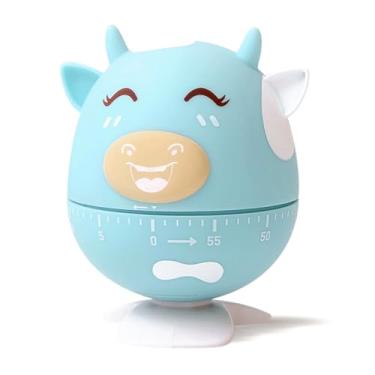 Imagem de Gerente de tempo de desenho animado, bonito temporizador mecânico de cozinha de 60 minutos com alarme de sino, material ABS para cozinhar, despertador de cozinha de estudo (azul)