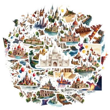 Imagem de 70 peças arquitetura marco castelo palácio histórico adesivos marcos adesivos cênico PVC adesivo para laptop motocicleta bagagem telefone laptop bagagem scrapbook diário adesivo