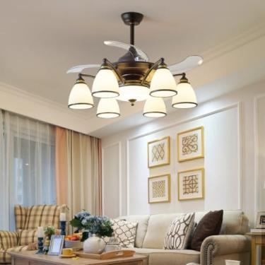 Imagem de Ventilador de teto moderno e discreto com LED, luxuoso para sala de estar, restaurante, quarto, escritório, casa de campo ou hotel, com controle remoto (6 lâmpadas, 1 unidade).