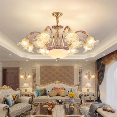 Imagem de Lustre de cristal de luxo europeu com LED, estilo americano, para sala de estar, restaurante, quarto, casa de campo, hotel, loja de roupas, salão de beleza, café (M 12 lâmpadas)