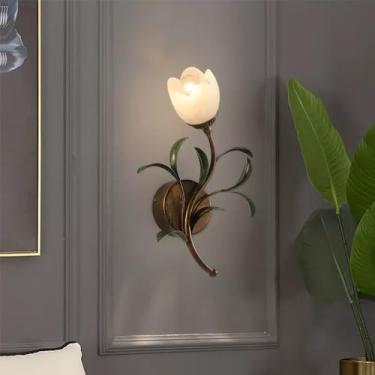 Imagem de Luminária de parede LED americana em formato de flor, estilo pastoral francês, criativa, para sala de estar, quarto, corredor, casa de campo (CB 1 lâmpada)