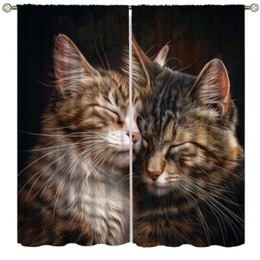 Imagem de VUMIVI Cortinas para gatos adoráveis animais dois gatinhos aconchegando-se com estampa vintage design realista bolso para varão, tratamentos de janela para sala de estar, jantar, crianças, meninos
