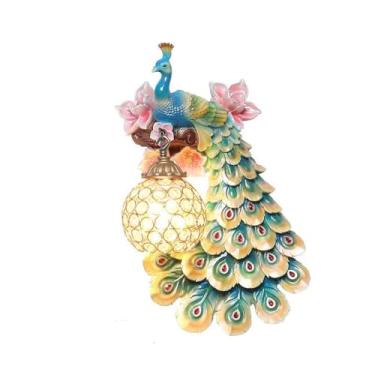 Imagem de Luminária de parede LED American Creative Art Peacock para sala de estar, quarto, escritório, casa de campo, hotel, quarto infantil, corredor (BC à direita)