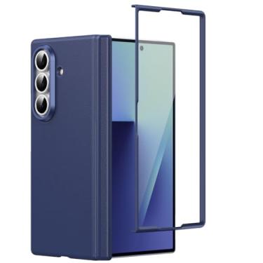 Imagem de LTLMYDAM Capa de couro para Samsung Galaxy Z Fold 7, protetor de tela, capa de dobradiça completa para câmera antirarranhões, capa fina, azul, dobrável 7
