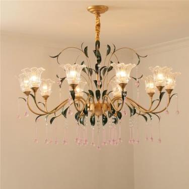 Imagem de Lustre Pastoral Francês com Flores Americanas - Luminária Pendente Decorativa LED para Sala de Estar, Restaurante, Quarto, Villa, Café, Loja de Roupas e Casa (IA 10 Lâmpadas)