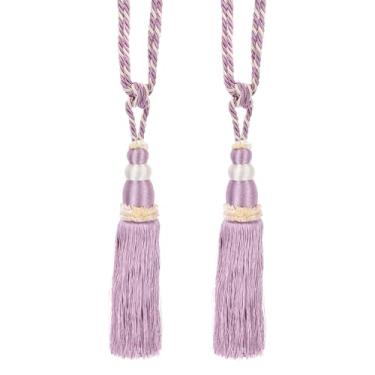 Imagem de PATIKIL Laços de borla de cortina, pacote com 2 cordas de 71 cm em forma de cabaça com borla, corda decorativa feita à mão para casa, café, escritório, roxo claro