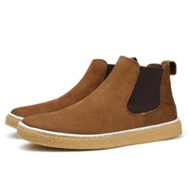 Imagem de Sapato Casual Couro Bota Chelsea Cano Alto Masculino Confortável Solado Borracha Marrom-Masculino