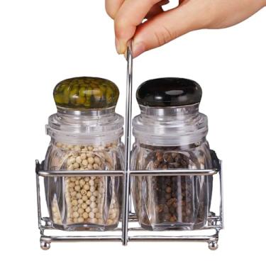 Imagem de Saleiro e pimenta – Garrafas de tempero para saleiro e pimenteiro, utensílios de cozinha com suporte para armário, despensa, casa, restaurante, apartamento, bancada, fazenda, piquenique, acampamento