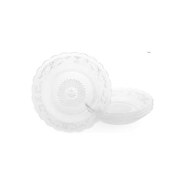 Imagem de Conjunto de 4 Pratos Fundos em Vidro Transparente, 22cm de Diâmetro, 3,5cm de Altura, Design Clássico com Relevo, para Mesa Posta e Ocasiões Especiais